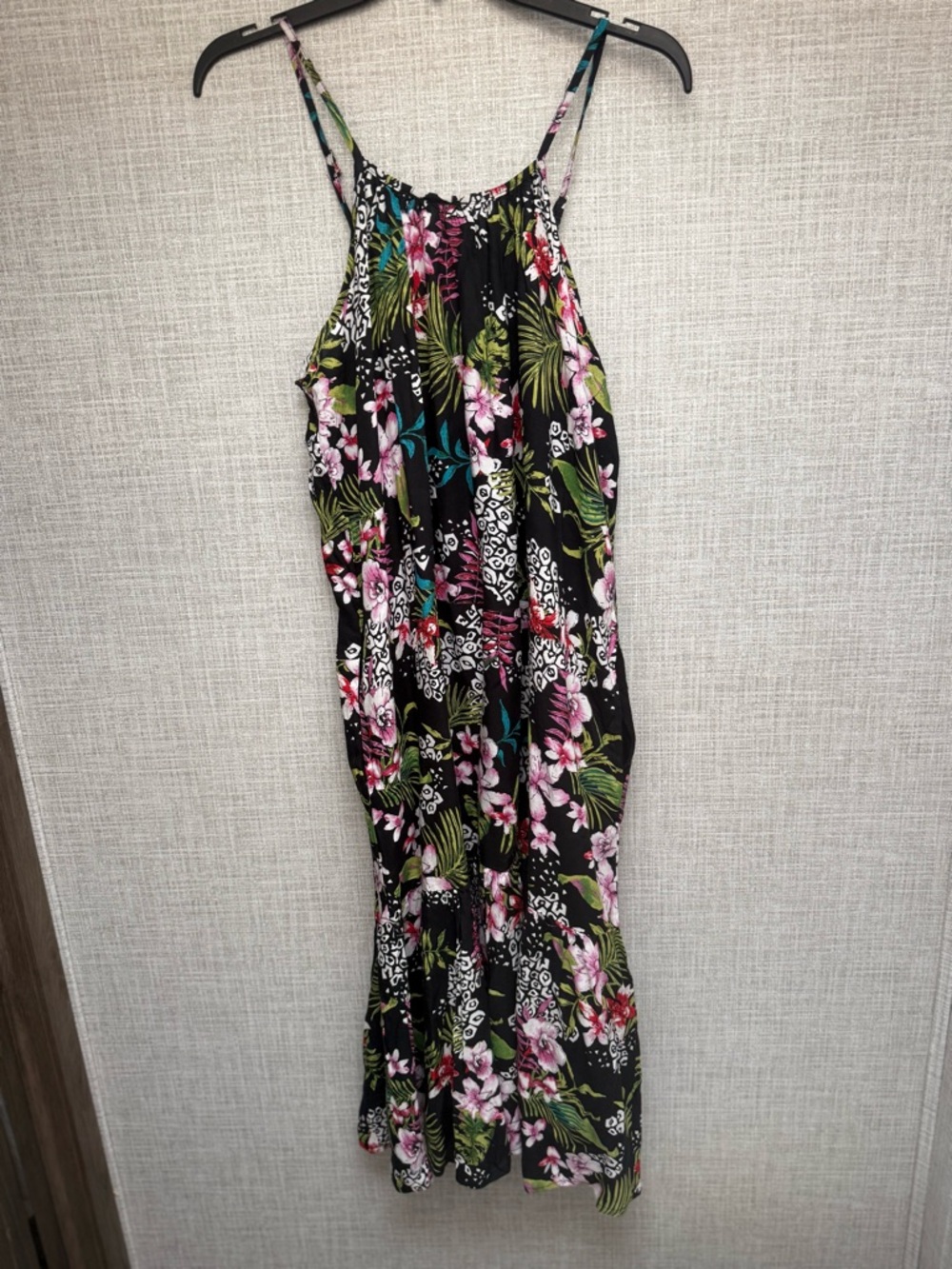 Raviya Black Tropical Floral Print Dress with Pink & Turquoise Accents